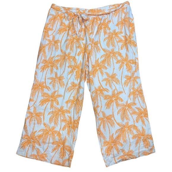 Future Collective Women's Size 4X Plus White Linen Blend Tropical Casual Pants - Picture 1 of 9